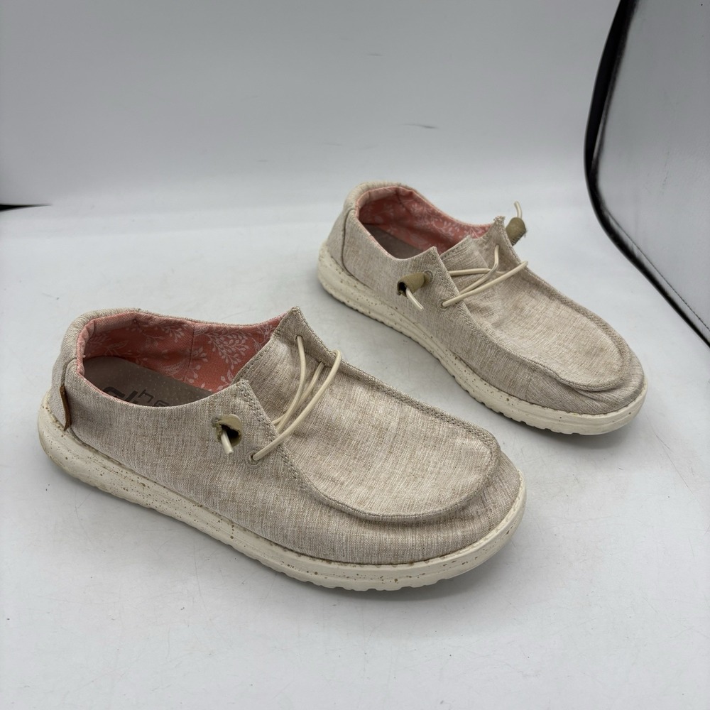 Hey Dude Shoes Womens Size 7 Wendy Chambray White Nut Slip On Boat Loafer